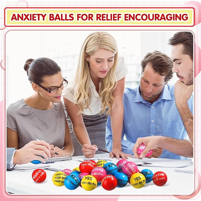 Liliful 48 Pieces Motivational Stress Balls Bulk for Adults Fidget Toys End of The Year Gifts Inspirational Squeeze Balls Employee Appreciation Gift Adult Goodie Bag 2. 2 Inch(Bright Colors)