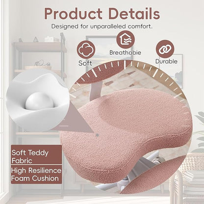 Meditation Chair with Wheels, Ergonomic Criss Cross Chair, Adjustable ADHD Floor Sitting Chair, Swivel Cross Legged Office Chair with High Back, Kneeling Posture Chair, Teddy Fabric,Pink