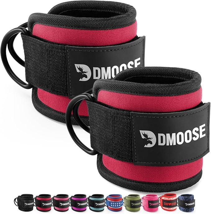 DMoose Fitness Ankle Straps for Cable Machines - One Size Fit with Premium Padding, Glute Kickback Ankle Strap for Women & Men, Cable Attachments for Gym, Booty Workouts, Leg Extension & Hip Abductors