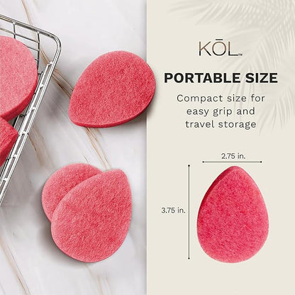 KOL Face Scrubber, Rose Infused Exfoliating Facial Cleansing Pads, Disposable Exfoliator Face Sponge for Daily Cleaning and Makeup Removal, 6 Count