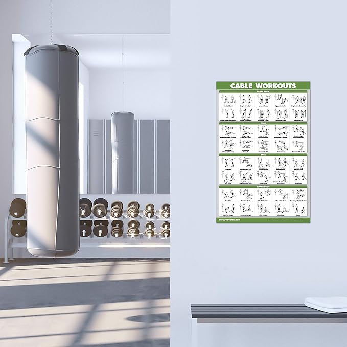 2 Pack: Dumbbell Workout Poster + Cable Machine Exercise Routine - Set of 2 Workout Charts