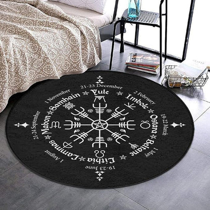 Large Home Decor Mat, Soft Round Yoga Carpet, Non-Slip Machine Washable Home Office Circle Rug Compatible with Norse Viking Vegvisir Compass Goth Pentagram