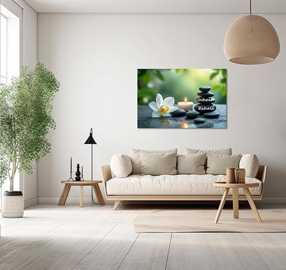 YIOZHAOFH Louts Wall Art Yoga Room Painting Zen Office Decor Women Spa Picture Calming Relax Canvas Prints Inhale Exhale Artwork Framed for Living Room Ready to Hang (16L x 24W)