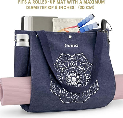 Gonex Yoga Mat Bag, Yoga Gym Bag Tote Bag with Multi Pockets For Women Men, Canvas Yoga Mat Carrier Take in Out Mat Easily For Pilates Travel Workout Office