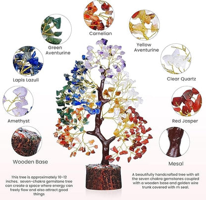 YATSKIA Chakra Crystal Tree - Handmade Healing Crystal Trees with 7 Chakra Stones - Decorative Tree of Life for Meditation, Feng Shui, and Home Decor - Unique Birthday Gifts for Women