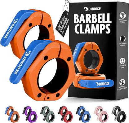 DMoose Fitness Barbell Clips 2 Inch (Pair) - Quick Release Olympic Barbell Clamps & Collars with Anti Slip TRP Grip for Secure Weightlifting and Powerlifting - Weight Clips for Bars at Home or Gym