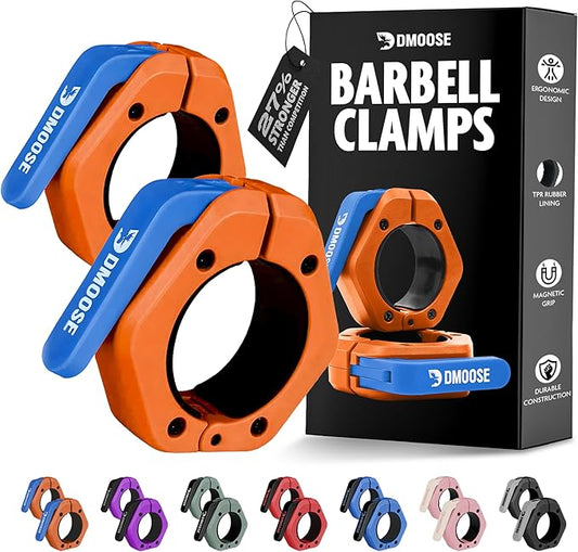DMoose Fitness Barbell Clips 2 Inch (Pair) - Quick Release Olympic Barbell Clamps & Collars with Anti Slip TRP Grip for Secure Weightlifting and Powerlifting - Weight Clips for Bars at Home or Gym