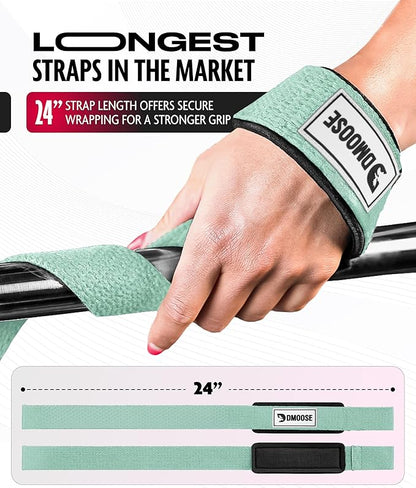 DMoose Fitness Lifting Straps 24" (Pair) - 5mm Padded Durable Wrist Straps for Weightlifting & Powerlifting - Cotton Lifting Strap with Silicone Grip for Men & Women - Deadlift Strap for Gym Workout