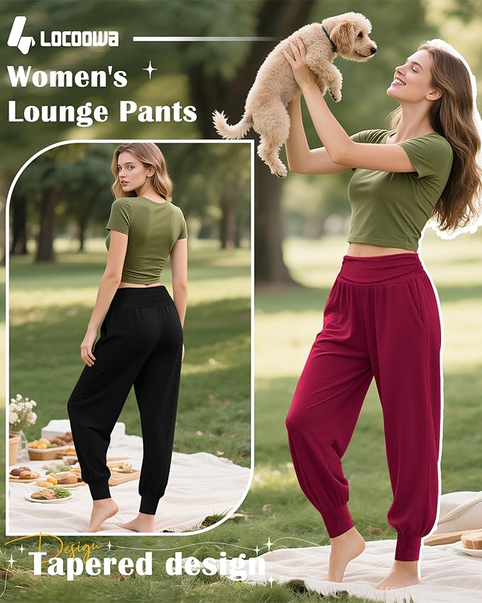 2 Pack Women's Yoga Joggers, Cozy Sweatpants with Pockets Casual Loose Comfy High Waisted Lounge Pants