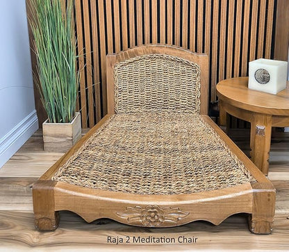 Handcrafted Wooden Meditation Chair with Woven Seagrass Seat, 30 x 28 x 18 inches (Harvest Gold)