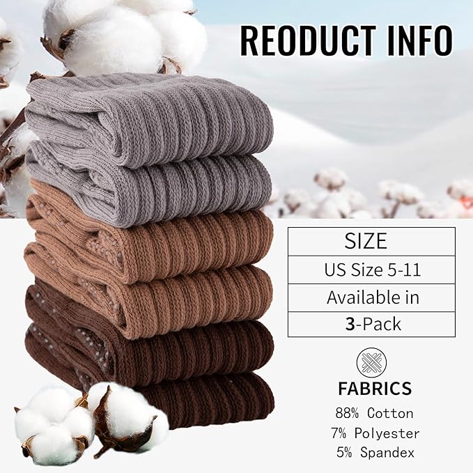 COOVAN Grip Pilates Socks for Women 3 Pairs Yoga Slouch Crew Long Scrunch Slipper Socks for Barre Ballet Dance Hospital