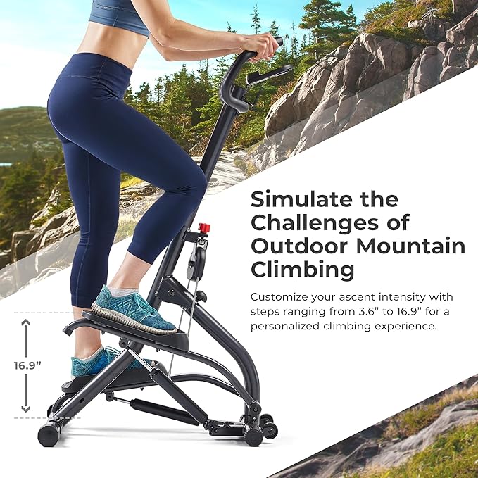 Sunny Health & Fitness Stair Stepper w/Handlebar, Extended Step Range Climber Machine for Legs, Core and Glute Workouts, Connection with Free SunnyFit App