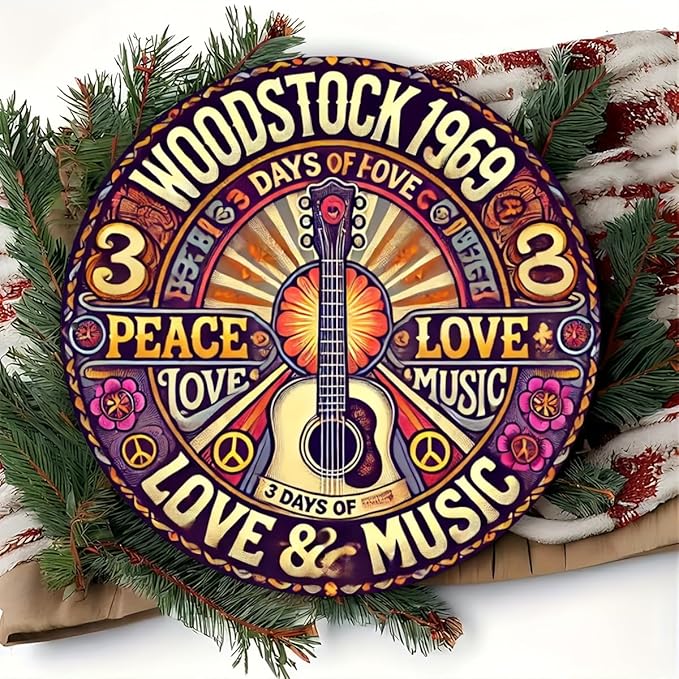 1pc Retro style flat aluminum circular decorative plaques, Woodstock, rustic multi-purpose home decoration signs, wall and window hanging, restaurants, garden decorations, wall hanging