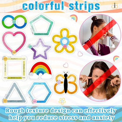 Crtiin 50 Pieces Anxiety Sensory Stickers for Anxiety Relief Items Mental Health Stickers Fidget Textured Strips for Office Classroom Desk Relieve Adult Stress(Lovely Style)