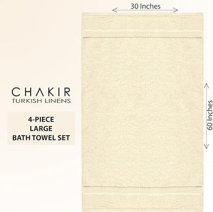 Chakir Turkish Linens 100% Cotton Premium Turkish Towels for Bathroom | 30'' x 60'' Large Bath Towels (4 Piece, Beige)