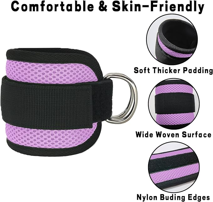 Fitness Ankle Straps for Cable Machines, 2 Pack Comfortable Adjustable Padded Ankle Wrist Cuffs, Kickback Glute Workouts for Men Women, D-Ring Leg Straps with Neoprene Padding