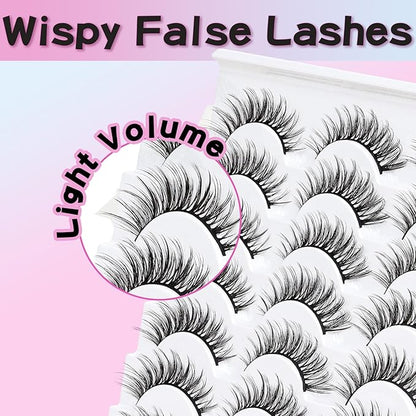 Losha Lashes Wispy False Lashes 14 Pairs Natural Fake Eyelashes Lightweight Soft False Eyelashes Fluffy Faux Mink Lashes Pack (G2-M)