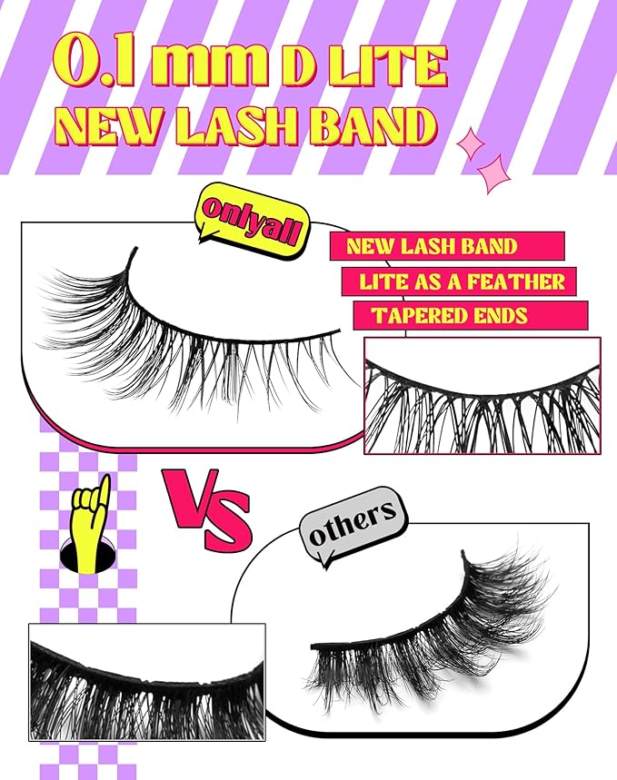 Onlyall Natural Lashes Wispy Lashes Natural Look False Eyelashes Natural Flared Eyelashes False Eye Lashes Soft Fluffy Lashes 7 Pairs HF50-Short Lashes