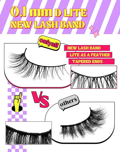 Onlyall Natural Lashes Wispy Lashes Natural Look False Eyelashes Natural Flared Eyelashes False Eye Lashes Soft Fluffy Lashes 7 Pairs HF50-Short Lashes