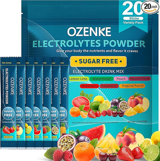 Electrolytes Powder Packets, Hydration Packets, Electrolytes Powder No Sugar, Portable Electrolyte Drink Mix for Rapid Hydration, Sugar Free & Low Sodium | 0 Calorie | 7 Flavors | 20 Sticks