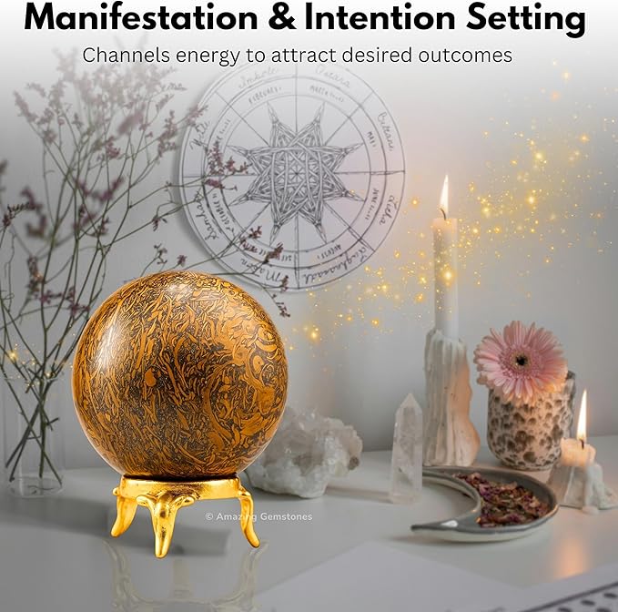 Amazing Gemstone Mariyam Jasper Crystal Ball with Stand - 2" Inches Crystal Sphere Meditation Balls for Witchcraft and Decorative Balls