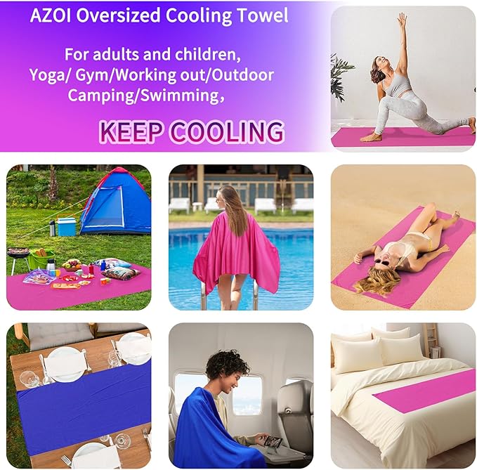 Cooling Oversized Towel Microfiber Thin Towel for Beach/Neck/Face Cool Down 80"x40"Sun Protection Ice Large Navy Blue Swimming Quick Dry Absorbent for Travel/Family/Pool/Outdoor/Yoga/ Gym/Working out