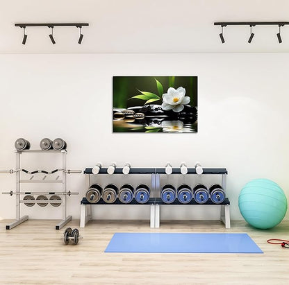 YIOZHAOFH Lotus Flower Wall Art Zen Canvas Inhale Exhale Poster Black Spas Nature Prints Pictures for Meditation Wall Decor Framed Artwork Ready to Hang (28.00" x 44.00")