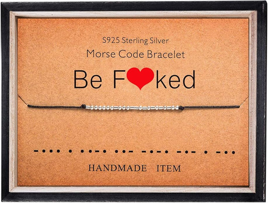 KGBNCIE Morse Code Bracelet for Women Sterling Silver Beads on Silk Cord Secret Message Fuck Friendship Inspirational Encouragement Bracelet Gift for Her