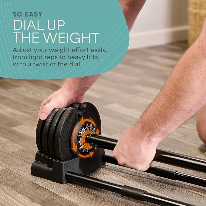 Lifepro Adjustable Dumbbells Set - 5in1-15lb 25lb 43lb 55lb weights Set & Single with Rack - Quick Adjust, Secure Grip - Compact Hand Weights for Men Women Home Gym