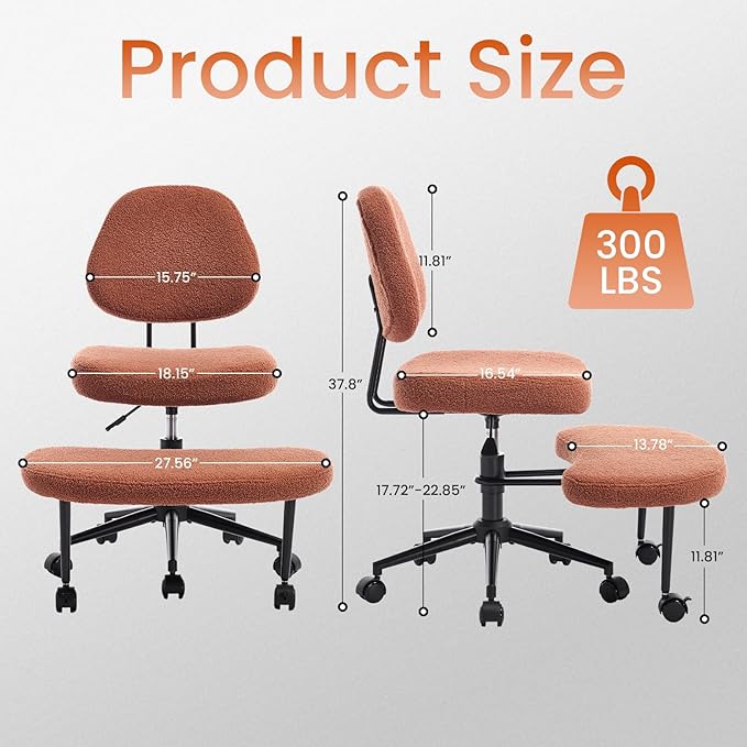 Ergonomic Cross Legged Office Chair, Criss Cross Chair for Meditation ADHD and Yoga, Home Office Desk Chair with Brake Wheels, Adjustable Height, Brown