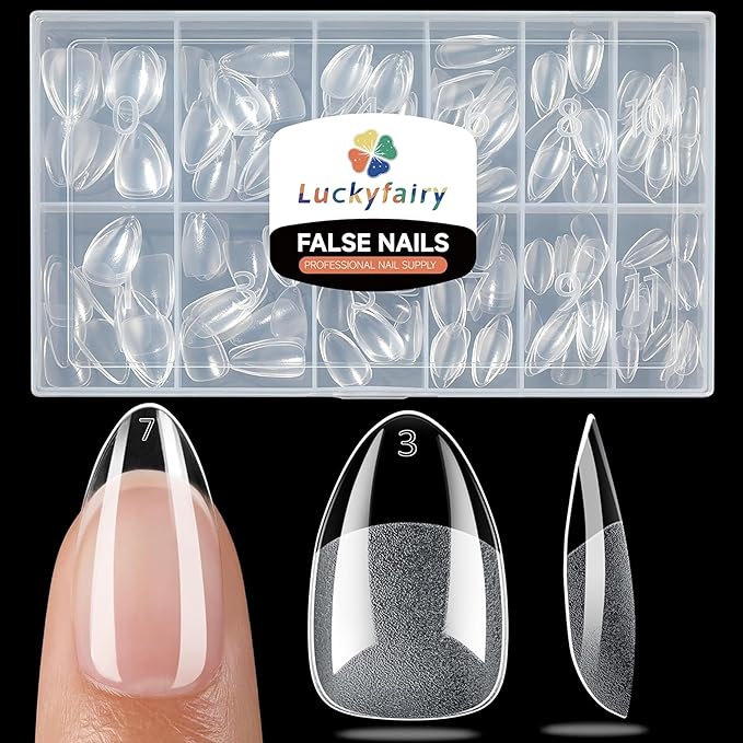 Short Almond Nail Tips: 504pcs Soft Gel Nail Tips Pre Etched Short Fake Nails, Half Matte Full Cover Clear Press on Nails for Nail Extension DIY Home, 12 Sizes Acrylic Gelly Tips