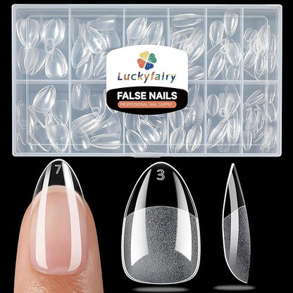 Short Almond Nail Tips: 504pcs Soft Gel Nail Tips Pre Etched Short Fake Nails, Half Matte Full Cover Clear Press on Nails for Nail Extension DIY Home, 12 Sizes Acrylic Gelly Tips