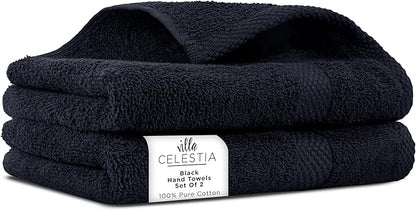 100% Cotton Hand Towel Set of 2, (16 x 28 inches) Sustainable, Soft, Highly Absorbent, Quick Drying, Combed Cotton Hand Towels Pack of 2 Ideal for Hotels, Spa, Bathroom, Dorm, Black