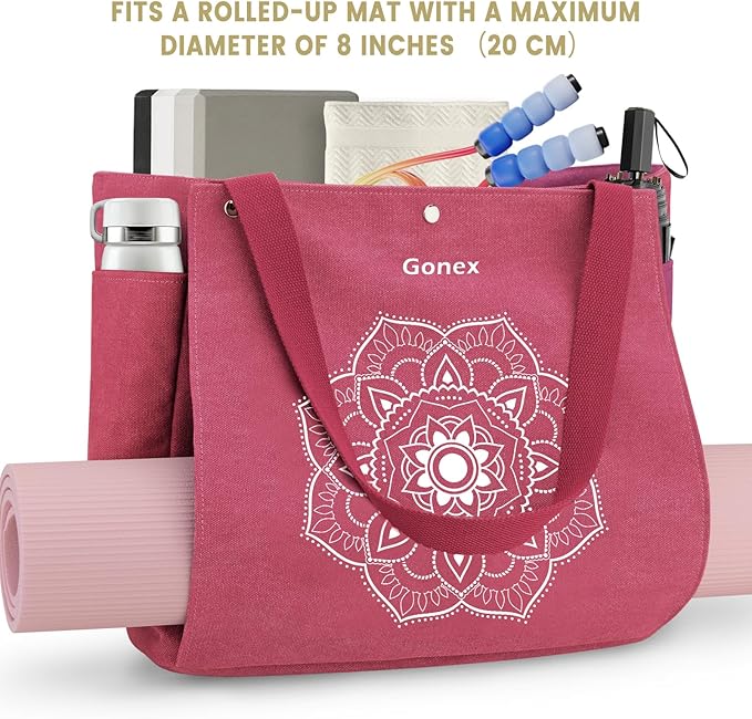 Gonex Yoga Mat Bag, Yoga Gym Bag Tote Bag with Multi Pockets For Women Men, Canvas Yoga Mat Carrier Take in Out Mat Easily For Pilates Travel Workout Office