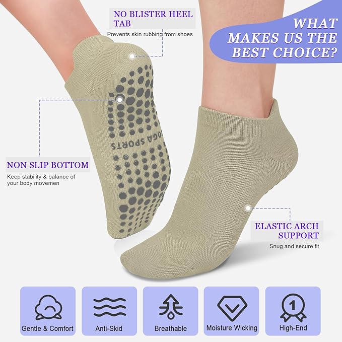 yeuG Grip Pilates Socks for Women Yoga Socks with Grips Open Top Non Slip Grippy Socks for Barre, Ballet, Barefoot Workout