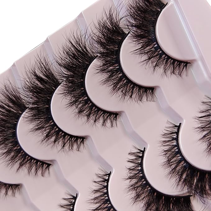 MIKIWI Wispy Strip Lashes Volume Faux Mink Eyelashes Cat Eye Lashes 7 Pairs False Eyelashes（M75）