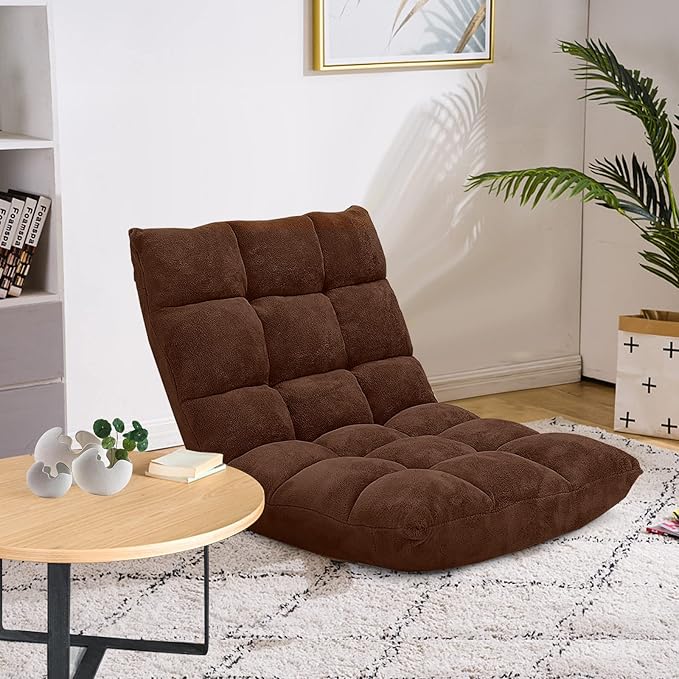 Moccha 14-Position Floor Chair, Folding Sofa Chair with Back Support, Memory Foam Floor Gaming Chairs for Adults, Adjustable Padded Couch Recliner Sleeper Bed for Reading, Meditating, Brown