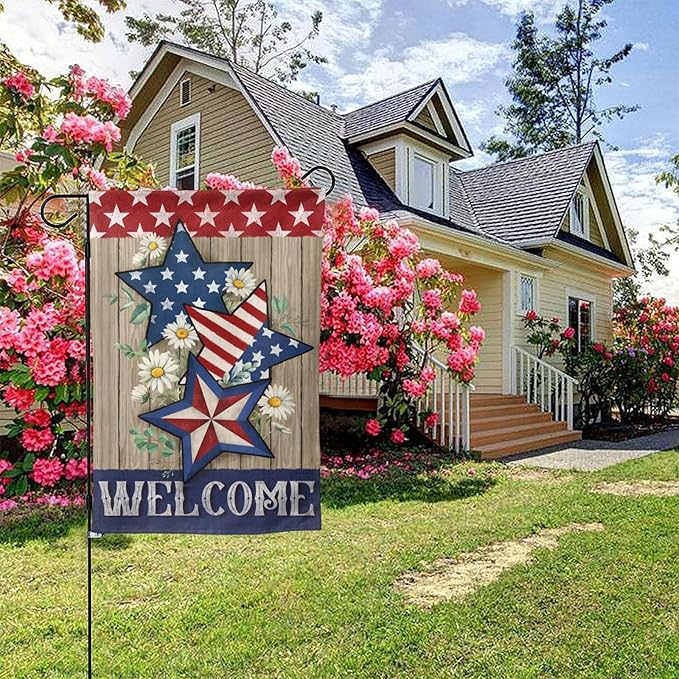 4th of July Garden Flag for Outside Patriotics American Stars Independence Day Welcome Yard Flag Decoration Banner Decor Yard Flag Gifts
