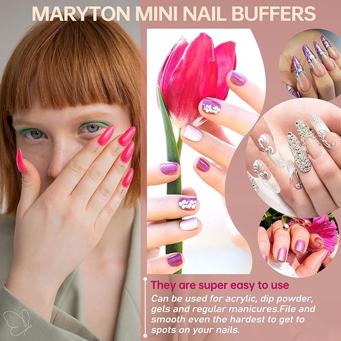 MARYTON Nail Buffer Mini Block Files, 80/100 Grit for Acrylic Nails, 130 Count (Orange)
