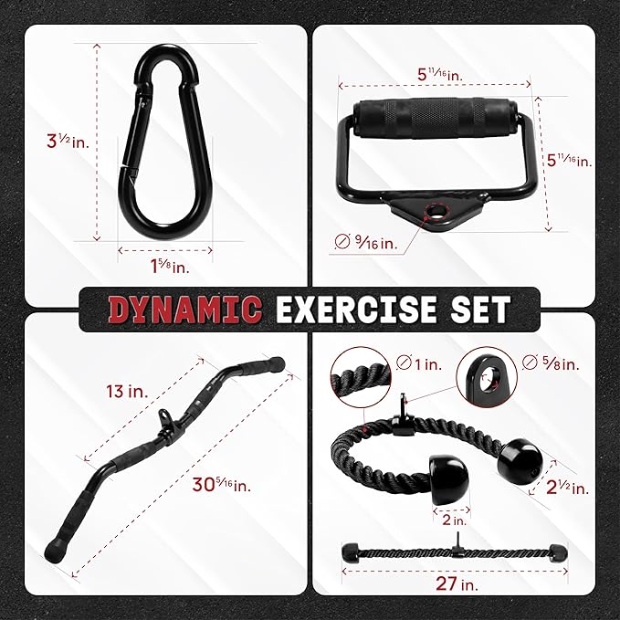 Yes4All Tricep Press Down Cable Machine Attachment Set, LAT Pulldown Attachment, Cable Machine Accessories for Home Gym