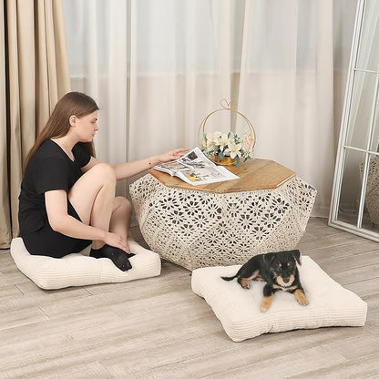 22 inches Meditation Pillow, 2 Pack Square Large Floor Cushions for Adults, Thick Corduroy Floor Pillows for Sitting, Yoga, Living Room, Sofa, Tatami, Beige
