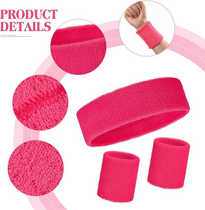 WILLBOND 3 Pcs Sweatbands Set 80s 90s Neon Sports Headband Tennis Striped Sweat Band Sports Competitions Games for Men Women Party Supplies