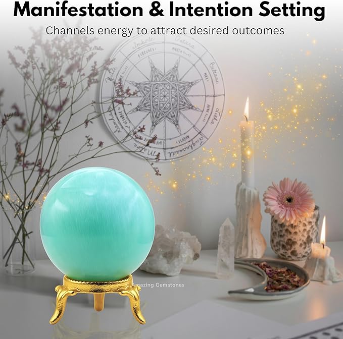Amazing Gemstone Amazonite Crystal Ball with Stand - 2" Inches Crystal Sphere Meditation Balls for Witchcraft and Decorative Balls