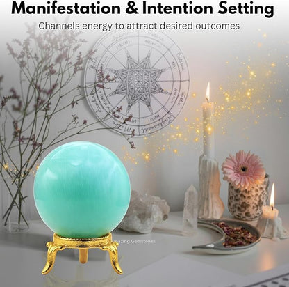 Amazing Gemstone Amazonite Crystal Ball with Stand - 2" Inches Crystal Sphere Meditation Balls for Witchcraft and Decorative Balls