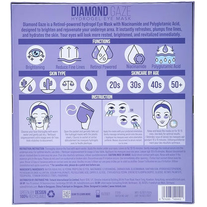 DIAMOND GAZE Under Eye Patches 28 Pairs, Rejuvenate Eye Area, Soothing Hydrate Brighten Skin, Plumps Fine Lines, Hydrogel Eye Mask with Retinol, Niacinamide and Polyglutamic Acid, Eye Gel Pads