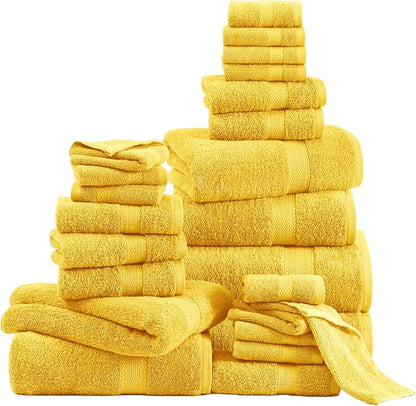 LANE LINEN 100% Cotton Bathroom Towel Set - 24 Pc - Ringspun, Quick Dry, Soft & Highly Absorbent - 2 Bath Sheet, 4 Bath, 6 Hand Towel, 8 Washcloth, 4 Fingertip - Remains Fluffy After Washing - Mimosa