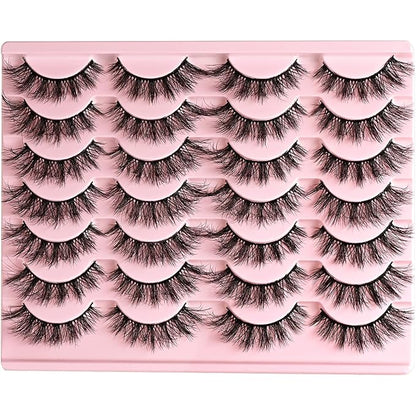 Lashes False Eyelashes Wispy Cat Eye Lash Strips Fake Mink Eyelash Natural Look 14 Pairs Fluffy Demi Wispies Strip Lashes Pack 9-15mm Medium Cateye Full Pestañas for Women