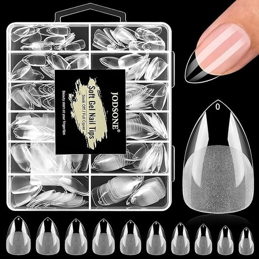 JODSONE Short Orbicular Half Matte Pre shaped Soft Gel Tips Fake Nails False Acrylic Clear Full Cover Press on Extension Gel Kit Manicure DIY at Home 240PCS 10Sizes