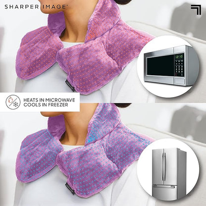 Sharper Image Heated Neck & Shoulder Wrap - Microwavable Warm & Cooling Plush Pad, Scented Aromatherapy (100% Natural Lavender & Herb Spa Blend), Pain Tension Headache Relief Therapy, Gift for Women