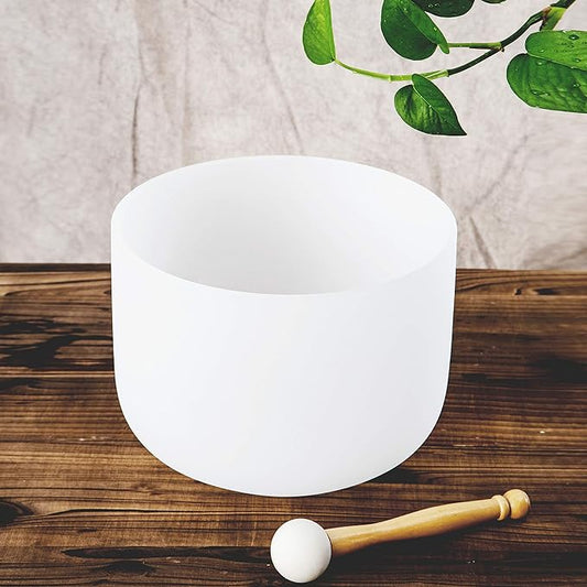 Leize Quartz Crystal Singing Bowl C Note Root Chakra White 8" with Heavy Duty Carrying Case Suede Striker